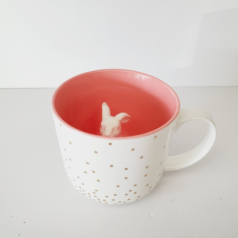 Mug Shotz White Ceramic Mug With Gold Polka Dots And A Bunny Inside